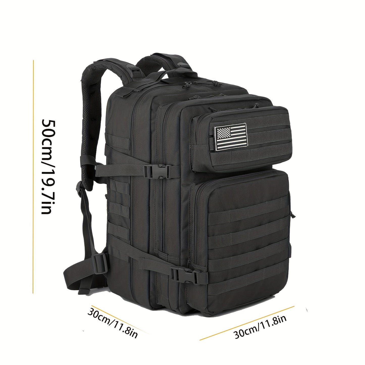 [REDAPRIC Tactical Hiking Pack] REDAPRIC Durable High Quality 3-Day Outdoor Backpack - Large MOLLE Tactical Hiking Pack with American Flag Patch, Black Rucksack for Camping, Hunting, Fishing & Bug Out Bags