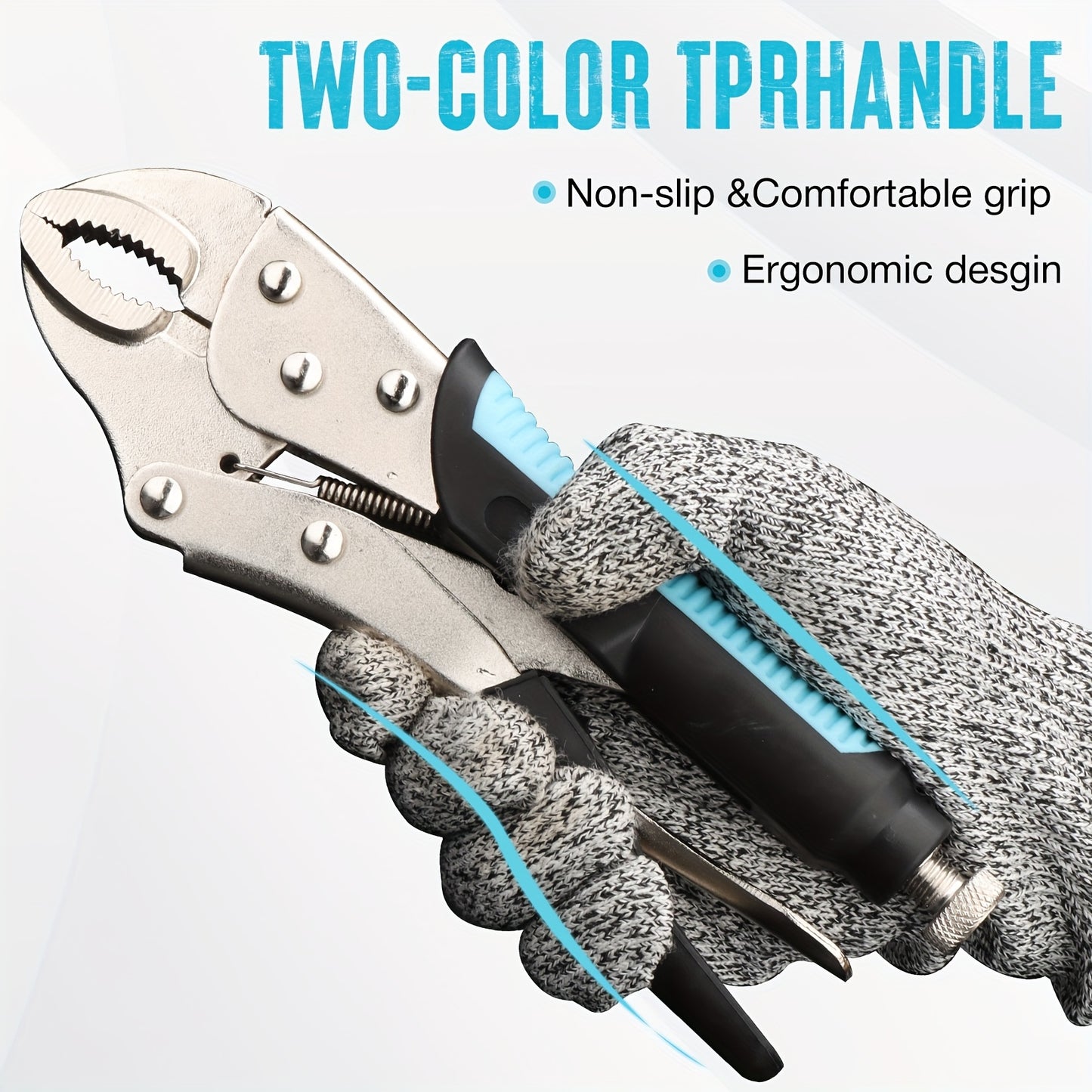 Vice Grips / 6pcs Locking Pliers, Vice Grips Pliers Set, 5", 7" & 10" Curved Jaw Locking Pliers, 6-1/2" & 9-1/2 Long Nose Locking Pliers, 6" Locking C-Clamp, Two-Color TPR Handle, Roll Up Pouch Included