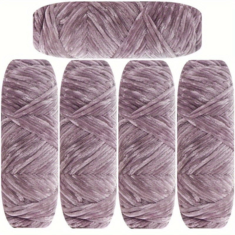 Velvet Chenille Yarn 5-Pack, 500g (17.63oz) Each, 100% Polyester, Soft Skin-Friendly Multi-Color Thick Yarn for Crochet, Knitting, DIY Crafts, Scarves, Blankets, Hats - 4mm Width