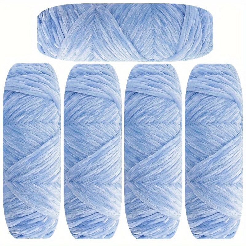 Velvet Chenille Yarn 5-Pack, 500g (17.63oz) Each, 100% Polyester, Soft Skin-Friendly Multi-Color Thick Yarn for Crochet, Knitting, DIY Crafts, Scarves, Blankets, Hats - 4mm Width