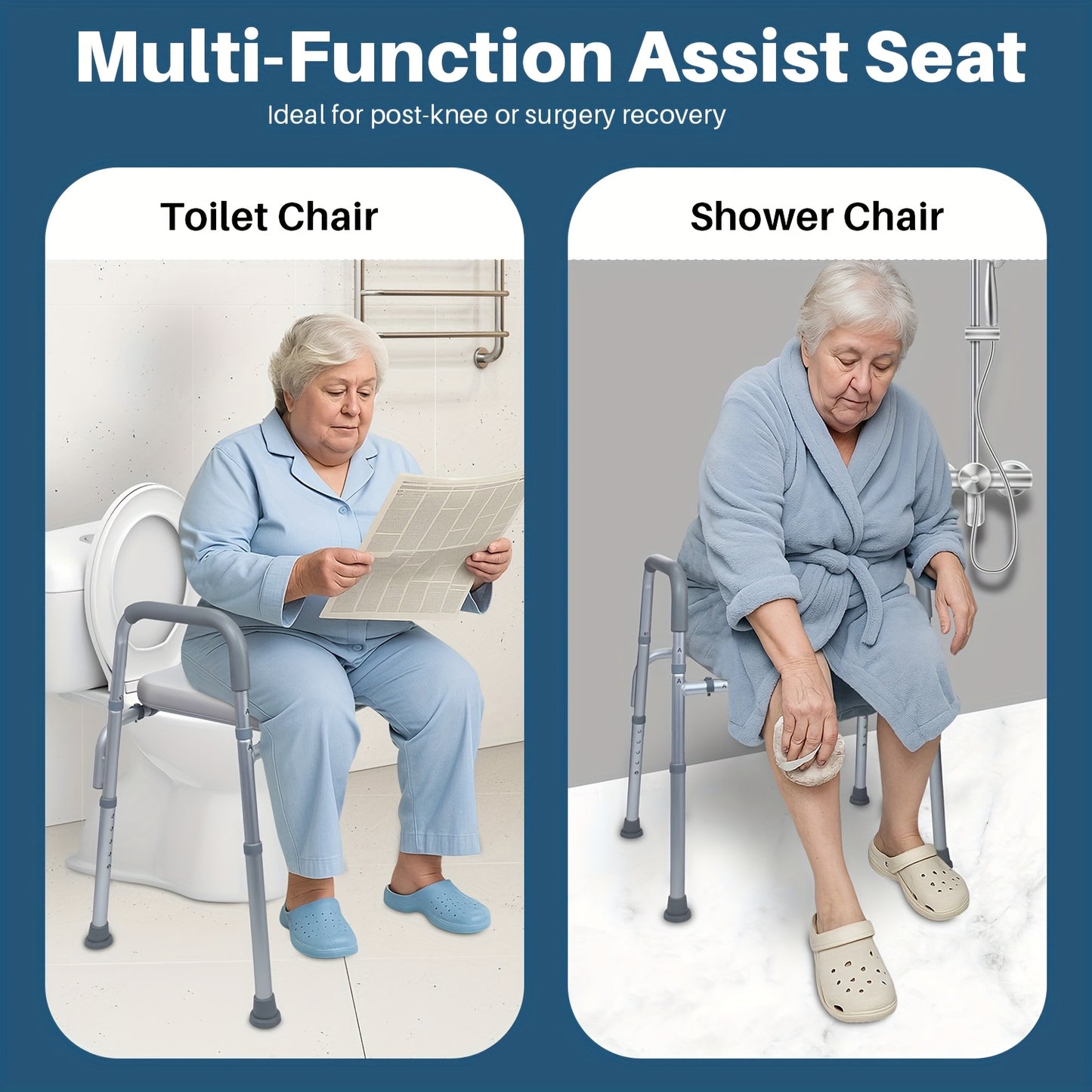 Height Adjustable Toilet Seat Riser / Shower Seat / Heavy Duty Handicap Toilet Riser With Handles / Safety For Seniors