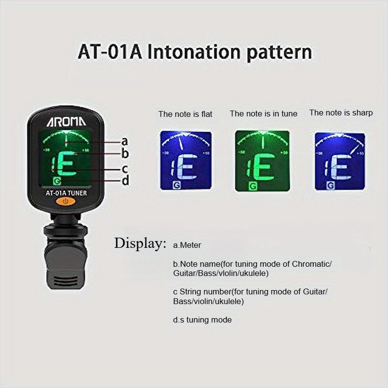 Guitar Tuner / 1-Pack Guitar Tuner, Clip on Tuner for Guitar/ Bass/ Violin/ Ukulele, Auto Power Off/ One Button Operation