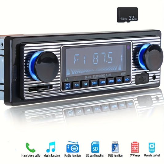 Car stereo / 1DIN Car Stereo with Remote Control - Wireless Handsfree, MP3 Player, FM Radio, USB/TF/AUX Input, EQ Adjustable, 12V Hardwired for Cars, Trucks, SUVs Vehicle Audio System, Modern Dashboard Integration