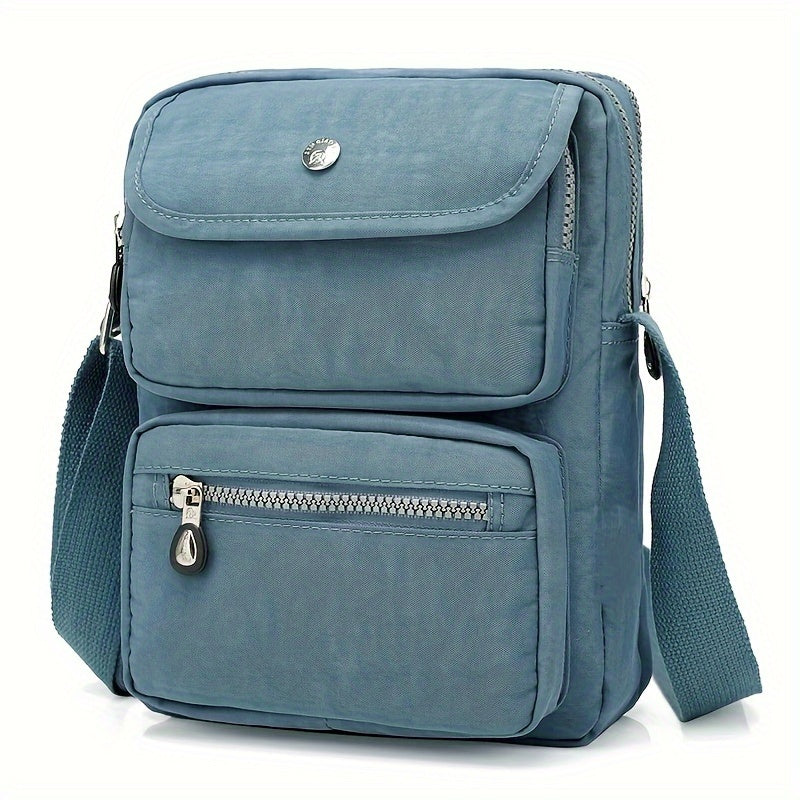 Women'S Lightweight Nylon Shoulder Bag - Casual Fashion Messenger Bag with Multiple Pockets, Adjustable Strap, and Zipper Closure in Pink, Purple, Blue, Green, Black, Red, Blue, Yellow, Black, White, Black Patterns, Messenger