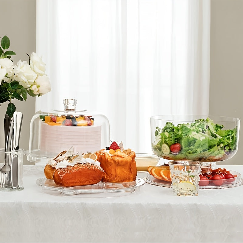 6-IN-1 Acrylic Cake Stand with Dome Lid - 12in Round Cake Holder Dessert Table Display Set & Charcuterie Board for Cakes, Desserts, Fruits, Snacks, Pastries, Appetizers, Cheese, Chips & Dips, Nachos, Fruit Platter Elegant Ped
