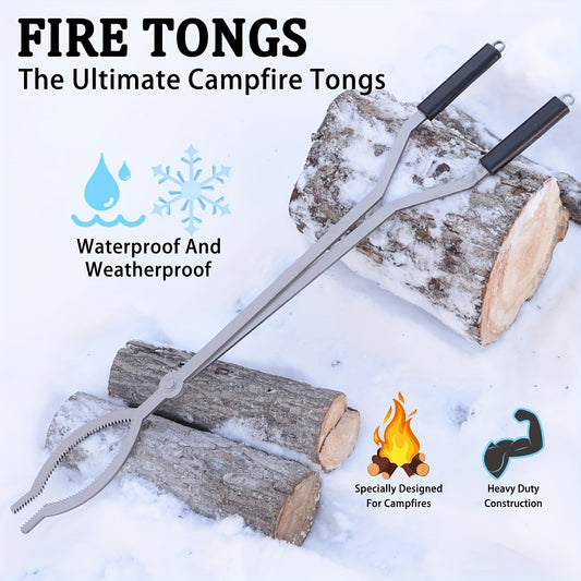 40" Fire Tongs Firewood Grabbers, Stainless Steel Large Fire Pit Tool Indoor Fireplace Outdoor Bonfire Campfire Backyard Deck Camping Log Grabbers Tool