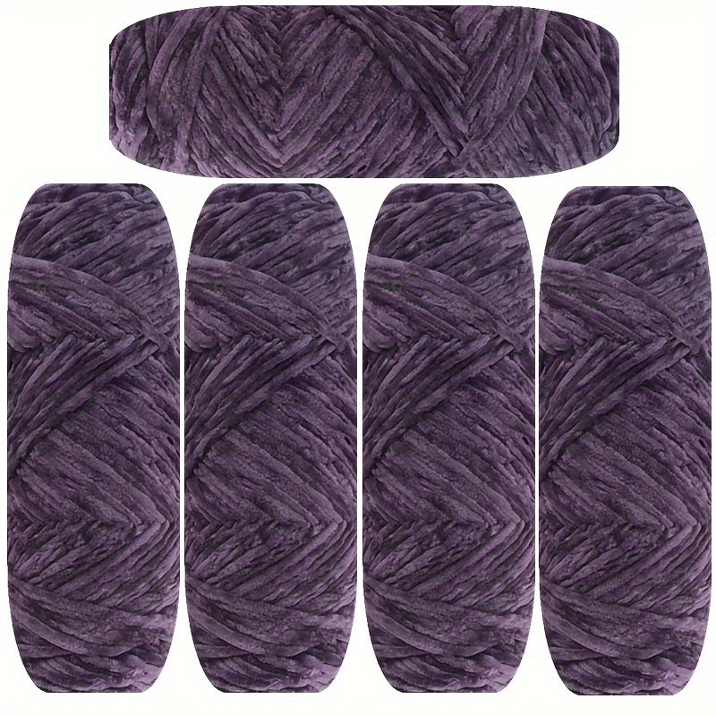 Velvet Chenille Yarn 5-Pack, 500g (17.63oz) Each, 100% Polyester, Soft Skin-Friendly Multi-Color Thick Yarn for Crochet, Knitting, DIY Crafts, Scarves, Blankets, Hats - 4mm Width