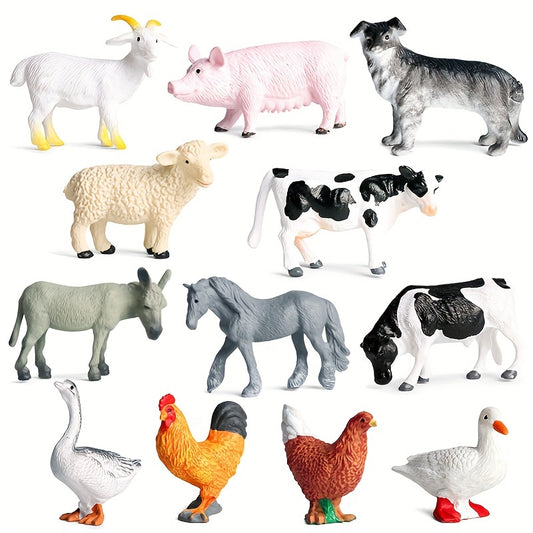 Toys / 12pcs Farm Animal Figures Set, PVC Miniature Play Animals, Educational Toy Collection, with Chickens, Ducks, Geese, Horses, Cows for Children 3-6 Years, Science & Cognitive Development