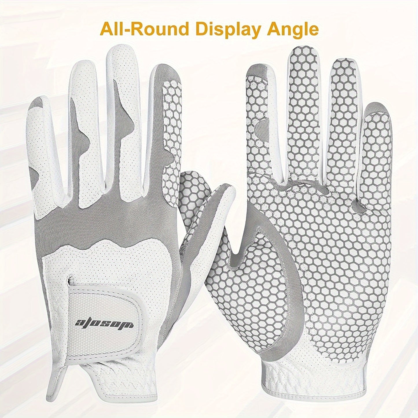 Unisex All-Round Display Angle Golf Gloves - Breathable Mesh with Silicone Grip, Elastic Fit for Men & Women, White & Gray Design, All-Season Training & Play, Includes Packaging, Golf Accessories, Sleek Sporty Design, Durable