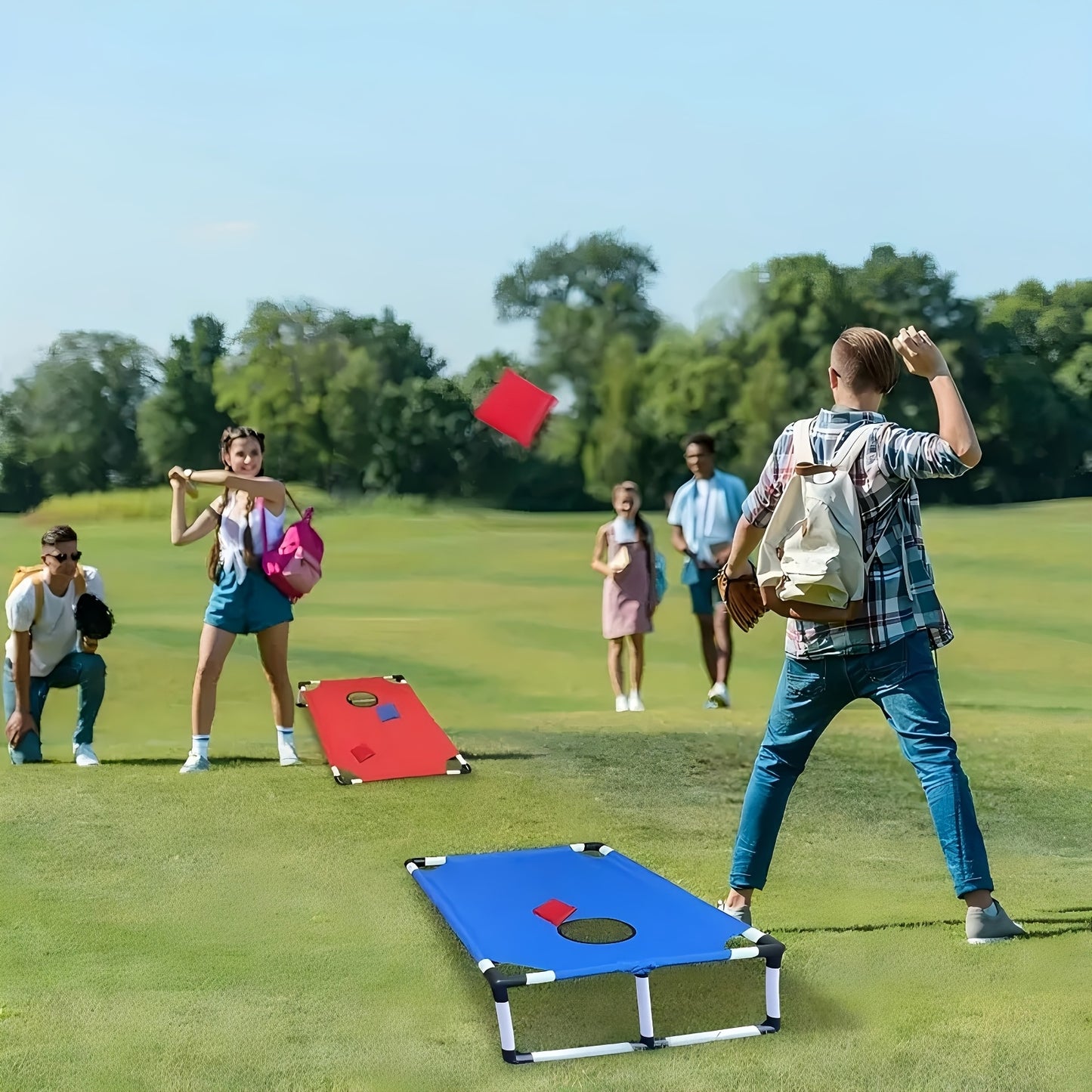 2 Sets Of Red And Blue Board 12 Bean Bag Throwing Game Kits, Portable Outdoor Sandbag Game - Suitable For Outdoors / Beach Games, Backyard Entertainment, And Family Fun