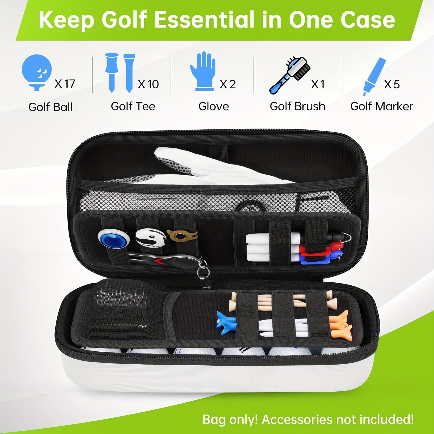 Golf Glove Holder with Removable Golf Glove Shaper, golf accessories for men, golf accessories, Protective Hard Shell Golf Accessories Case Bag with 2 Dividers Fits Balls, Tees, Markers, Golf Essentials, Golf Gifts for Men, B