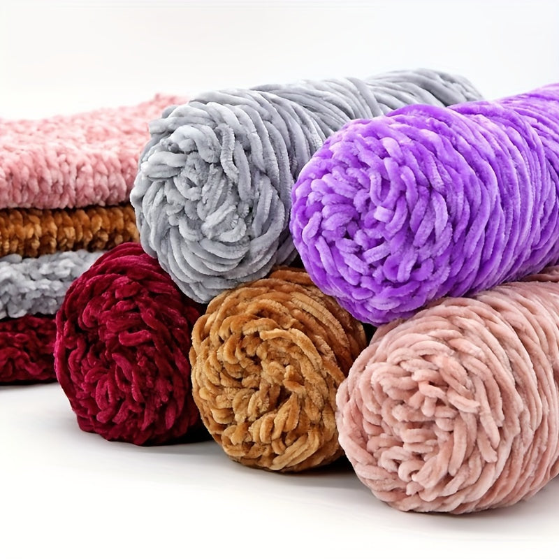Velvet Chenille Yarn 5-Pack, 500g (17.63oz) Each, 100% Polyester, Soft Skin-Friendly Multi-Color Thick Yarn for Crochet, Knitting, DIY Crafts, Scarves, Blankets, Hats - 4mm Width