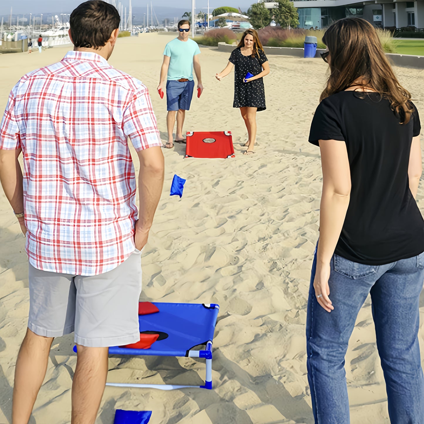 2 Sets Of Red And Blue Board 12 Bean Bag Throwing Game Kits, Portable Outdoor Sandbag Game - Suitable For Outdoors / Beach Games, Backyard Entertainment, And Family Fun