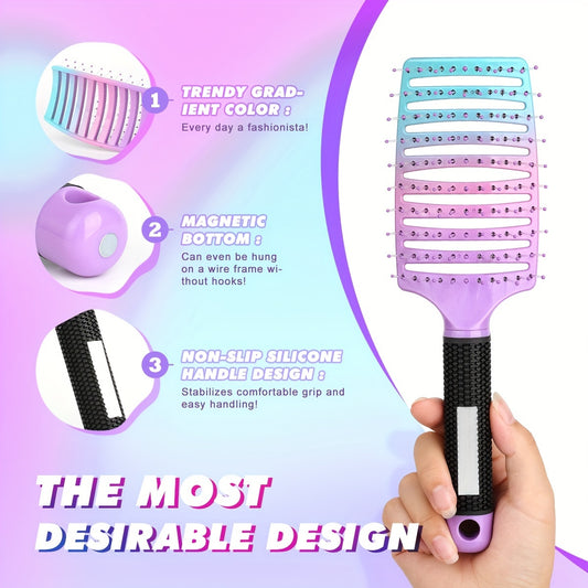 1pc Wet Hair Brush for Blow Drying, Professional Detangling Brush Curved Vented Hairbrush for Women and men, Gradient Colors, Paddle Detangling Brushes for Wet and Dry Curly Thick Straight Hair Soft Massage