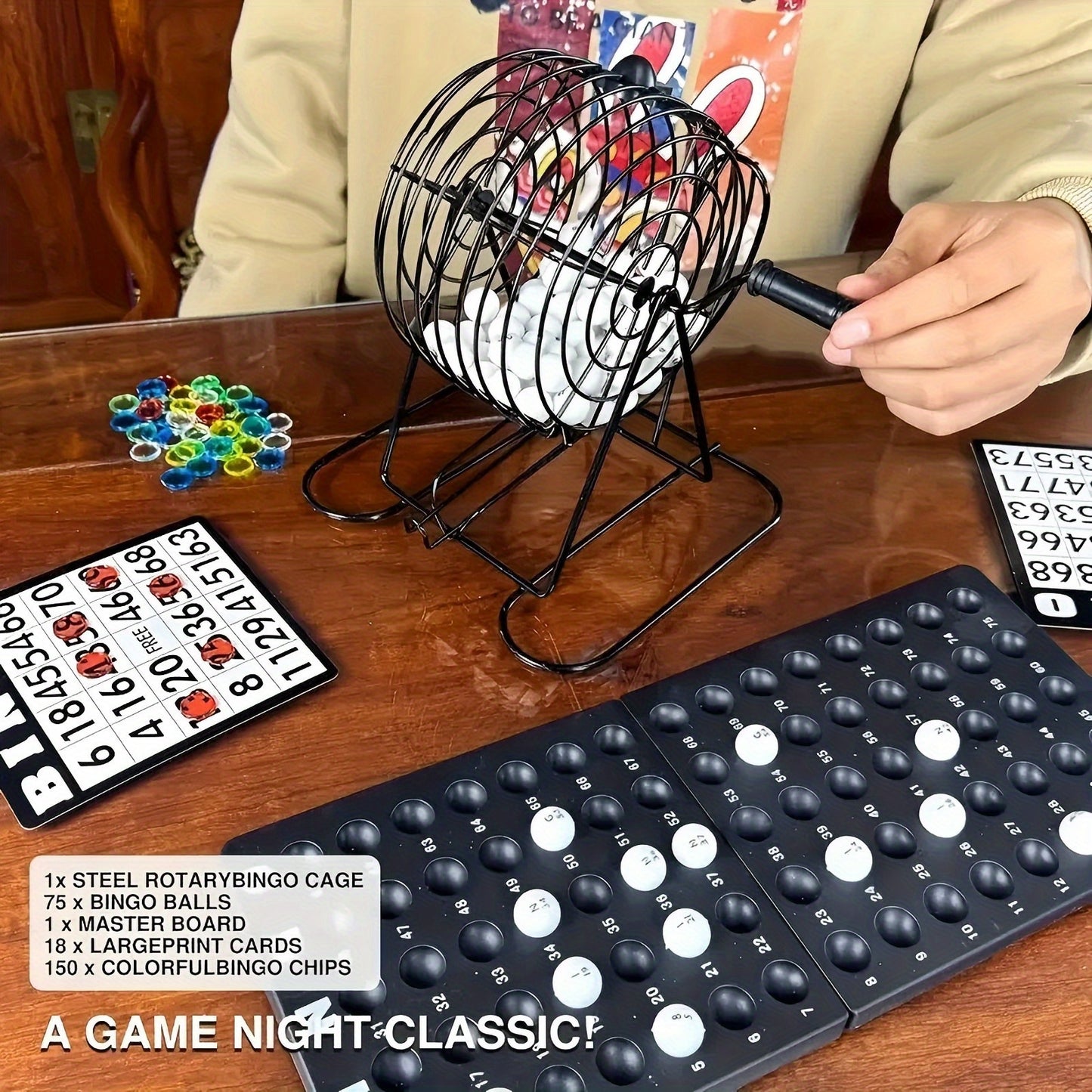 Bingo Game Set - 75 Bingo Balls, 18 Cards And 150 Counting Chips