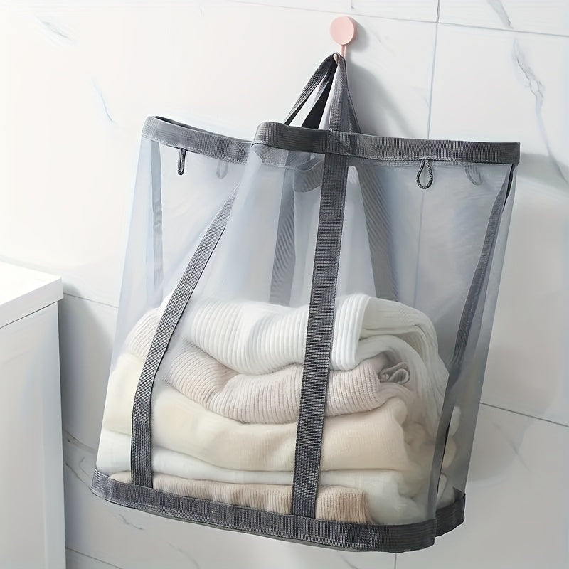 Laundry Basket / Nylon Mesh Laundry Basket, Foldable Dirty Clothes Storage Bag with Handle, Portable Independent Laundry Hamper, Suitable for Bedroom, Laundry Room, Bathroom, Toys and Miscellaneous Items