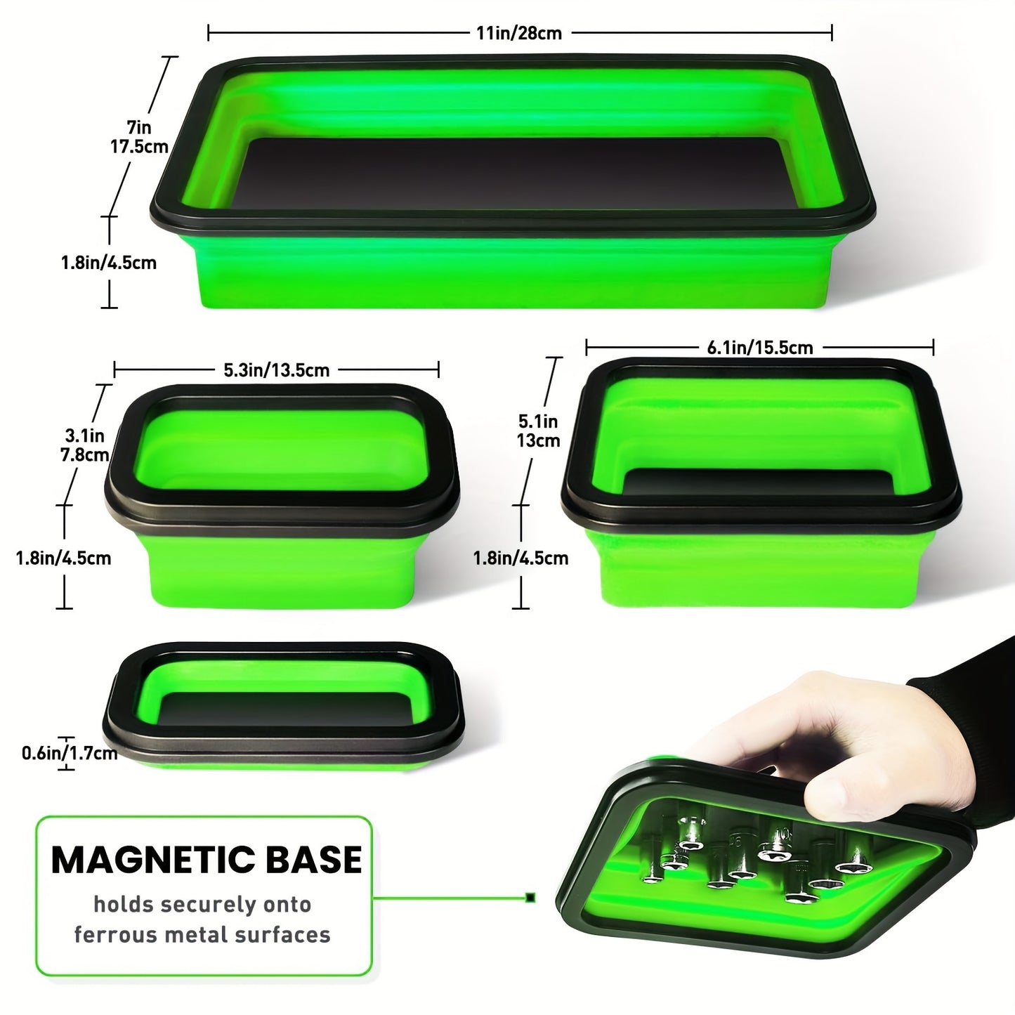 [Pack Of 3] Magnetic Parts Tray, Collapsible Magnetic Tray Set, Magnetic Toolbox Tray For Mechanics, Tool Box Organizer Tray