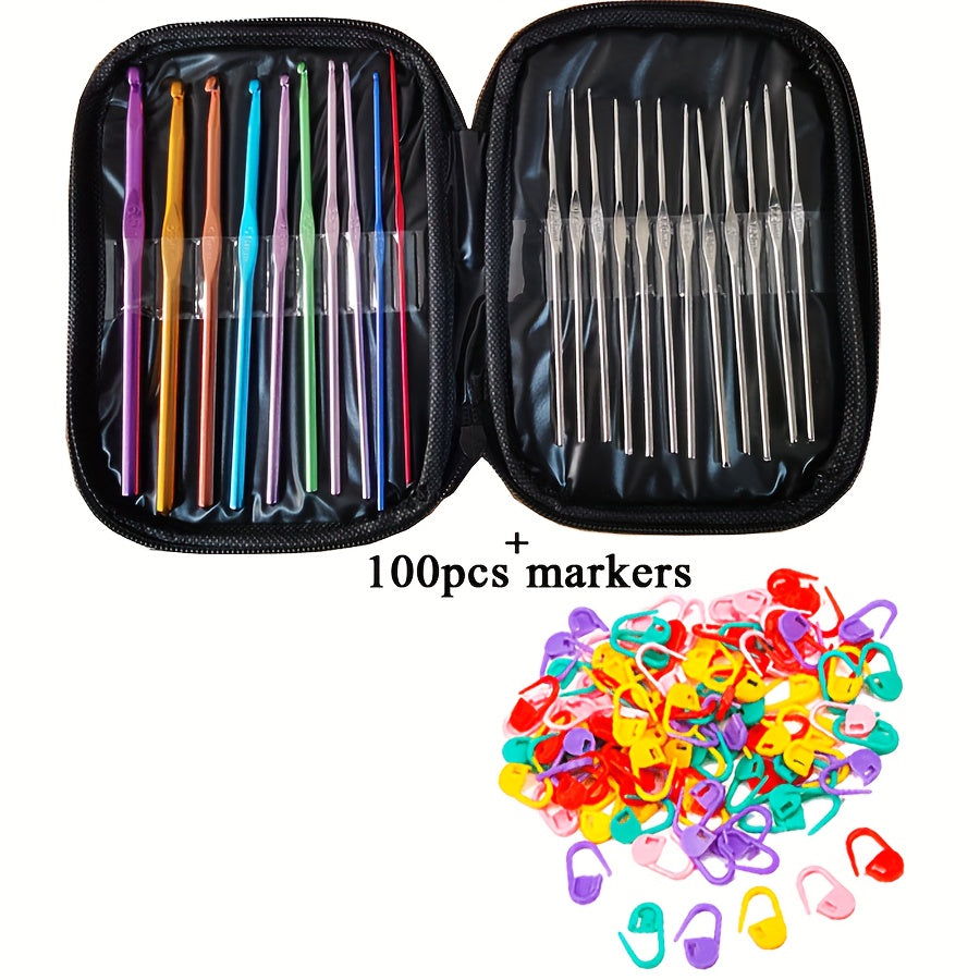 Crochet Hook kit, Knitting Needles Multicolor Aluminum Ergonomic Yarn Knit Craft Art Sewing Tools DIY Hand Accessories With Case