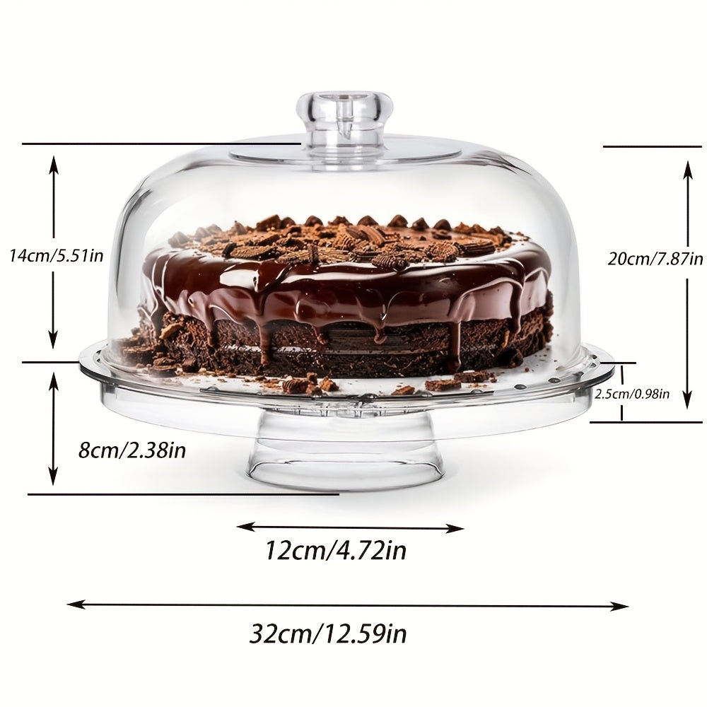 6-IN-1 Acrylic Cake Stand with Dome Lid - 12in Round Cake Holder Dessert Table Display Set & Charcuterie Board for Cakes, Desserts, Fruits, Snacks, Pastries, Appetizers, Cheese, Chips & Dips, Nachos, Fruit Platter Elegant Ped