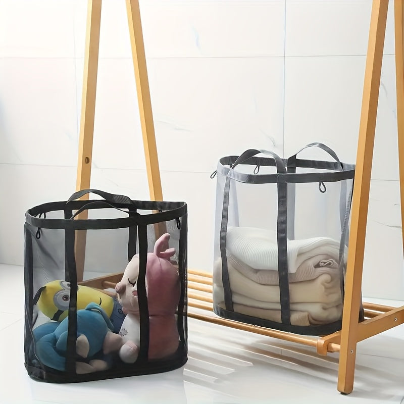 Laundry Basket / Nylon Mesh Laundry Basket, Foldable Dirty Clothes Storage Bag with Handle, Portable Independent Laundry Hamper, Suitable for Bedroom, Laundry Room, Bathroom, Toys and Miscellaneous Items