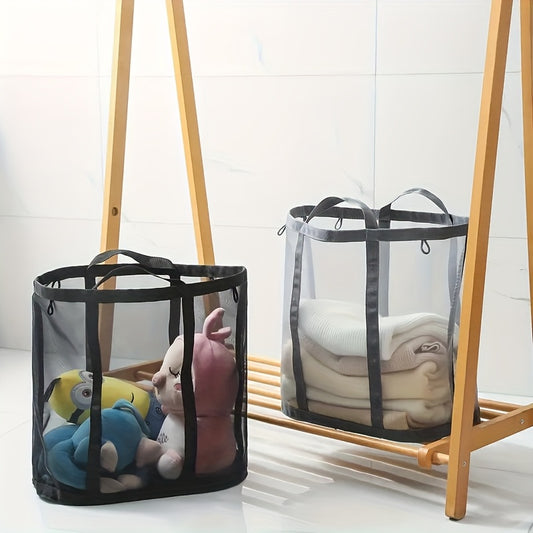 Laundry Basket / Nylon Mesh Laundry Basket, Foldable Dirty Clothes Storage Bag with Handle, Portable Independent Laundry Hamper, Suitable for Bedroom, Laundry Room, Bathroom, Toys and Miscellaneous Items