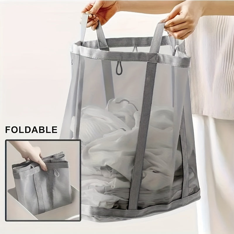 Laundry Basket / Nylon Mesh Laundry Basket, Foldable Dirty Clothes Storage Bag with Handle, Portable Independent Laundry Hamper, Suitable for Bedroom, Laundry Room, Bathroom, Toys and Miscellaneous Items