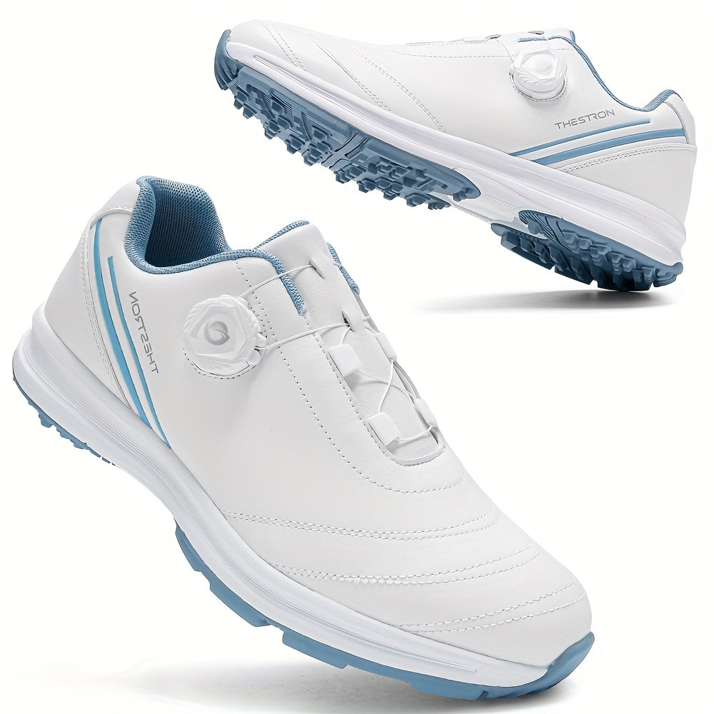 Golf Shoes, THESTRON Women's Professional Golf Shoes - Anti-Slip, All-Season, Large Size 36-43, White & Pink Design with Geometric Pattern, Durable PU Upper & Rubber Sole for Outdoor Golf Training, Ladies Golf Shoes