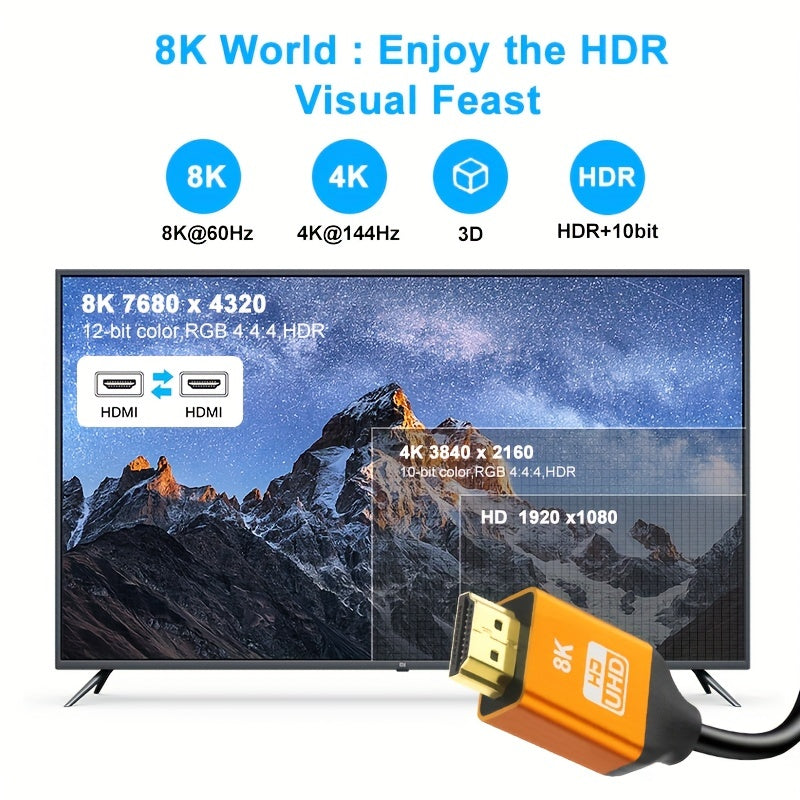 High Speed 8K HDTV Cable,HDTV 2.1 Cable Aluminum Alloy,HDTV Male to Male Cable,HDTV 2.0/1.4 Cable,8K HDTV Cable,High Speed HDTV 2.1 Cord 4K120 144Hz 8K60Hz 3D Compatible for PS5, PS4, UHD TV And PC., High Speed HDTV Cable, HD