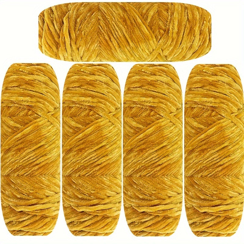 Velvet Chenille Yarn 5-Pack, 500g (17.63oz) Each, 100% Polyester, Soft Skin-Friendly Multi-Color Thick Yarn for Crochet, Knitting, DIY Crafts, Scarves, Blankets, Hats - 4mm Width