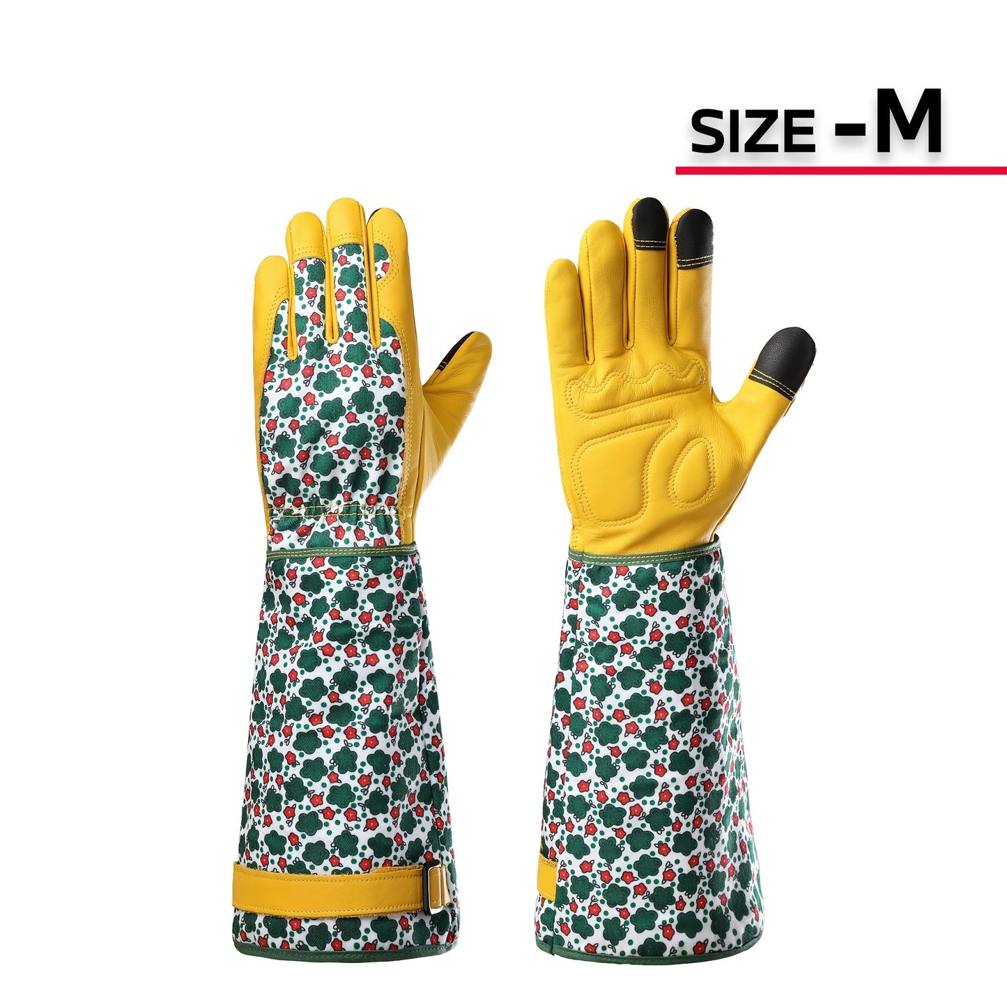 JOISIV Women's Long Gardening Gloves - Durable Green Floral Print, Thorn-Proof Gauntlet for Yard Work, Breathable Cowhide Design, Touchscreen Compatible, Perfect for Gardening and Outdoor Activities (Pair), Garden Tools
