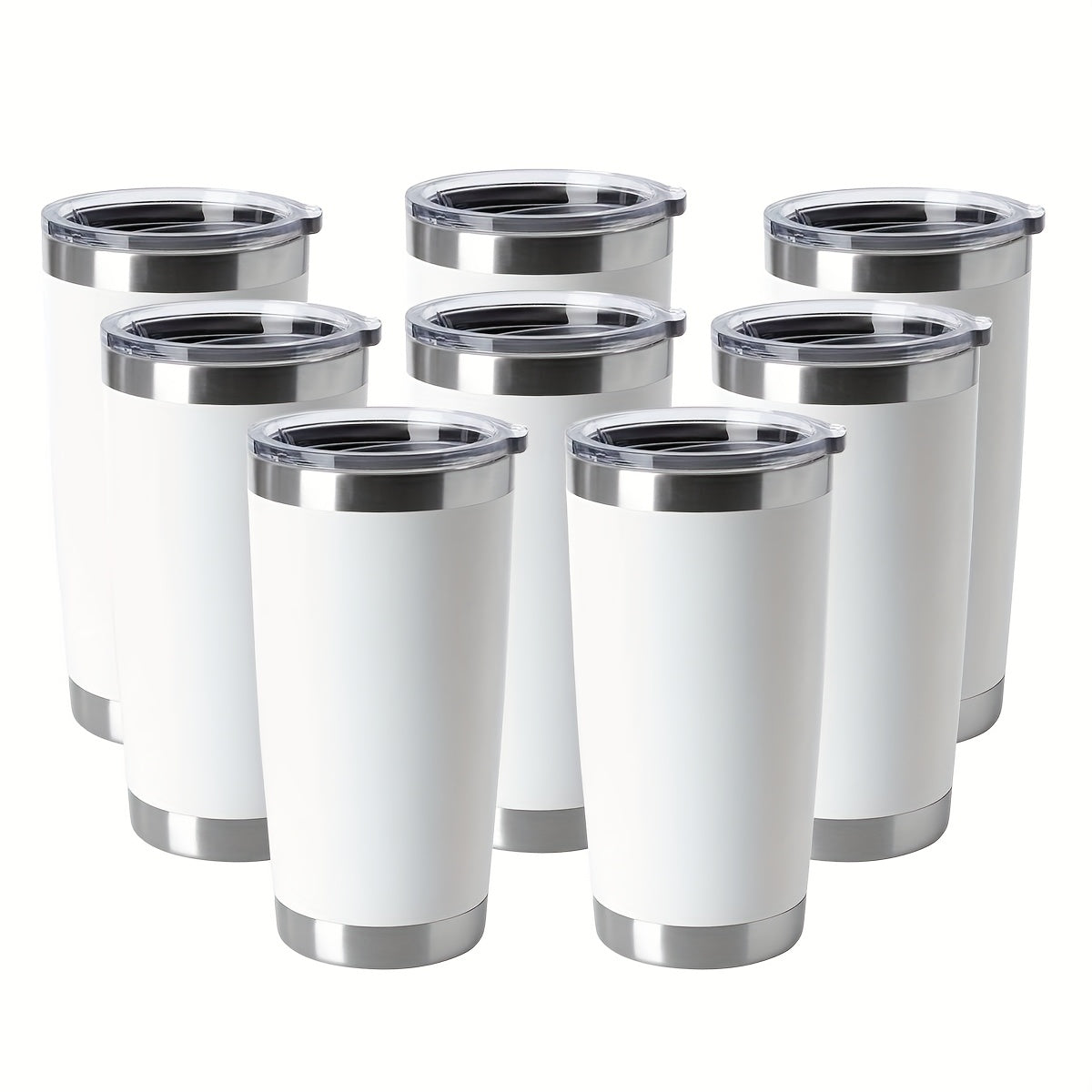 Tumbler 20oz Stainless Steel Tumbler Bulk 8 Pack With Lid And Straw, Double Wall Vacuum Insulated Travel Mug, Powder Coated Coffee Cup