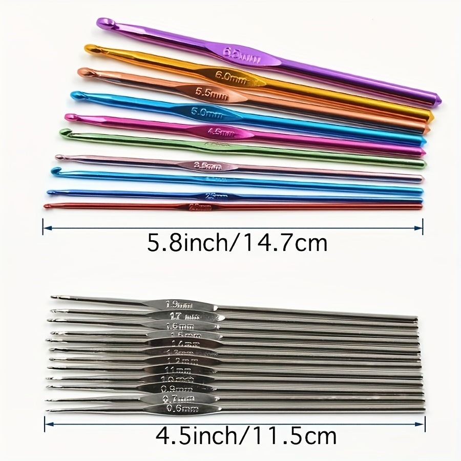 Crochet Hook kit, Knitting Needles Multicolor Aluminum Ergonomic Yarn Knit Craft Art Sewing Tools DIY Hand Accessories With Case