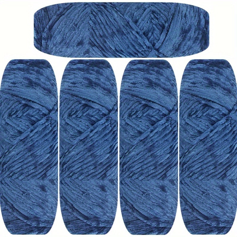 Velvet Chenille Yarn 5-Pack, 500g (17.63oz) Each, 100% Polyester, Soft Skin-Friendly Multi-Color Thick Yarn for Crochet, Knitting, DIY Crafts, Scarves, Blankets, Hats - 4mm Width