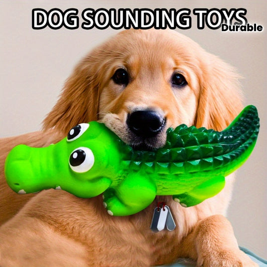 Team Basics Durable Rubber Dog Chew Toy 4 Optional color for Aggressive Chewers - Crocodile-Shaped Latex with Fun Squeaky Sound, Teeth Cleaning Design, Suitable for All Breeds, Large Size, Stress-Relief Animal Print Toy, Chew