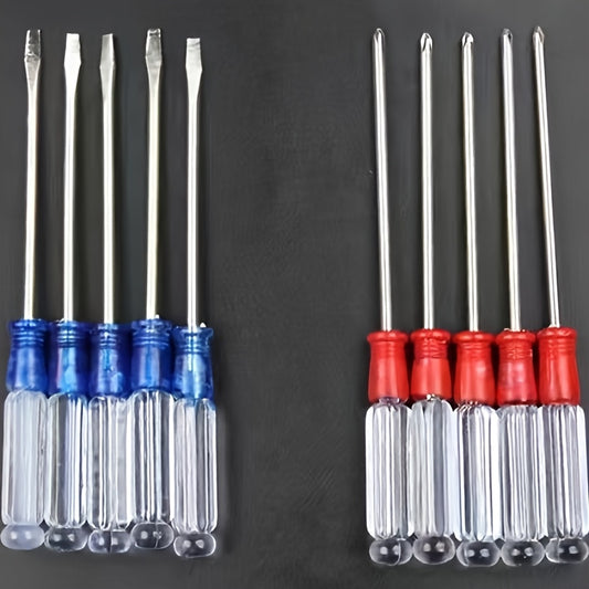 10pcs/1set Crystal Screwdriver, Transparent Handle, Durable Steel, Multiple Sizes of Flat and Phillips Heads - Suitable for Home and Industrial Use