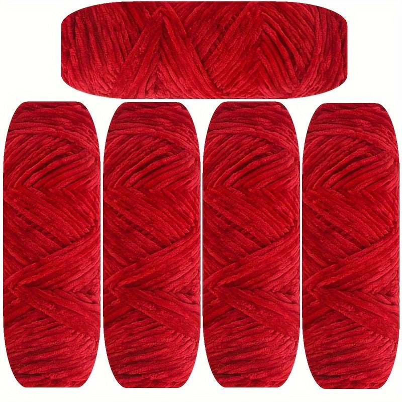 Velvet Chenille Yarn 5-Pack, 500g (17.63oz) Each, 100% Polyester, Soft Skin-Friendly Multi-Color Thick Yarn for Crochet, Knitting, DIY Crafts, Scarves, Blankets, Hats - 4mm Width
