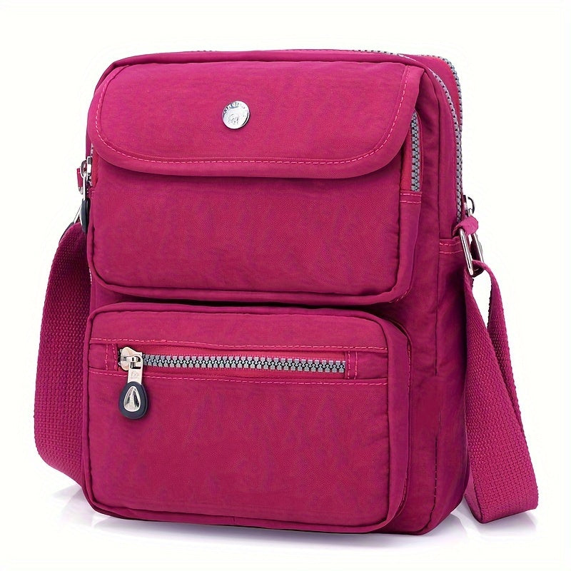 Women'S Lightweight Nylon Shoulder Bag - Casual Fashion Messenger Bag with Multiple Pockets, Adjustable Strap, and Zipper Closure in Pink, Purple, Blue, Green, Black, Red, Blue, Yellow, Black, White, Black Patterns, Messenger