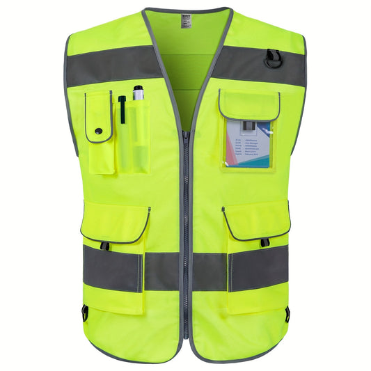 [High-Visibility Safety Vest] ANSI/ISEA Certified High-Visibility Reflective Safety Vest - Bright Yellow with 9 Pockets, Durable 120g Polyester Fabric, TCCFCCT Safety Vest for Men & Women, Ideal for Surveyors, Drivers & Wareh
