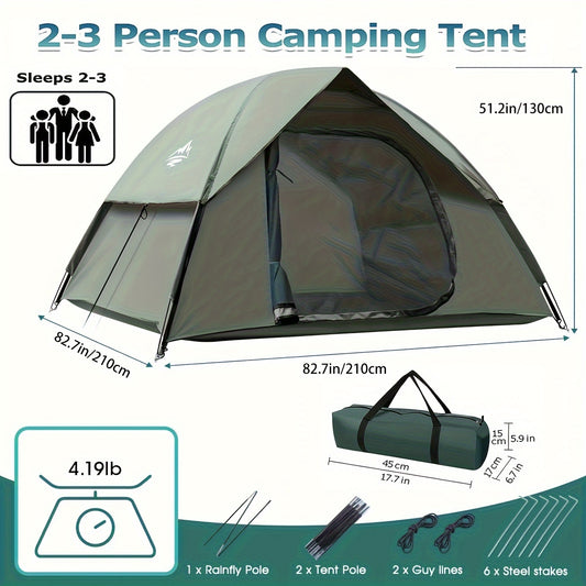 2-5 Person Family Camping Tent, All-Season Waterproof Nylon Dome with Steel Frame, Easy Setup, Removable Rainfly, Zipper Closure, Outdoor Shelter for Hiking, Traveling