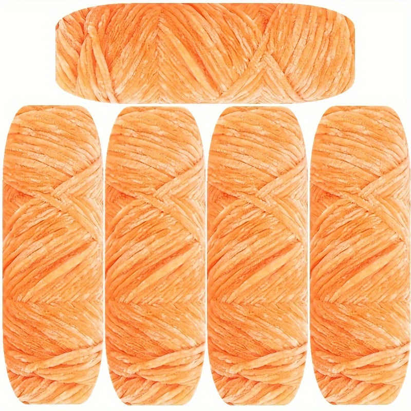 Velvet Chenille Yarn 5-Pack, 500g (17.63oz) Each, 100% Polyester, Soft Skin-Friendly Multi-Color Thick Yarn for Crochet, Knitting, DIY Crafts, Scarves, Blankets, Hats - 4mm Width