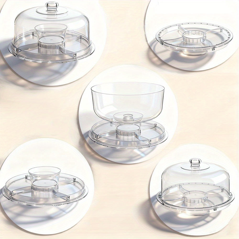 6-IN-1 Acrylic Cake Stand with Dome Lid - 12in Round Cake Holder Dessert Table Display Set & Charcuterie Board for Cakes, Desserts, Fruits, Snacks, Pastries, Appetizers, Cheese, Chips & Dips, Nachos, Fruit Platter Elegant Ped