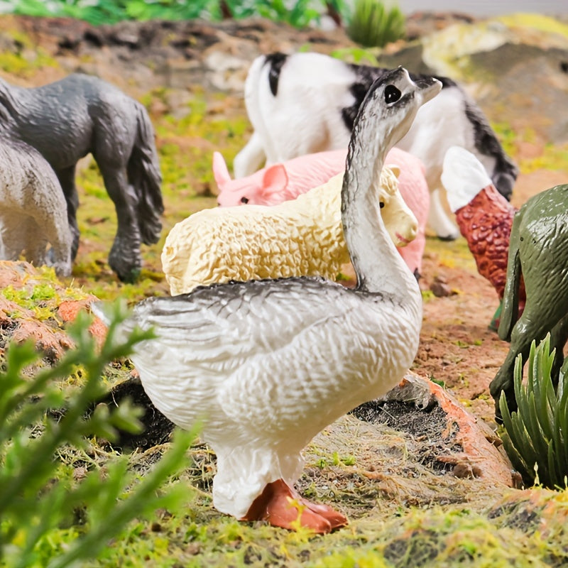 Toys / 12pcs Farm Animal Figures Set, PVC Miniature Play Animals, Educational Toy Collection, with Chickens, Ducks, Geese, Horses, Cows for Children 3-6 Years, Science & Cognitive Development