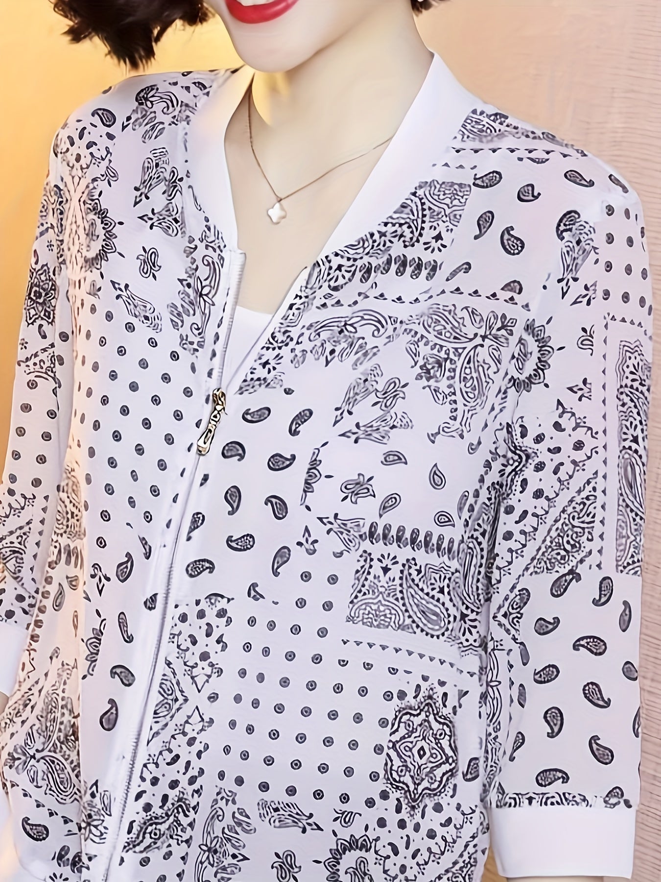 Floral Print Zip Up Lightweight Jacket, Casual Long Sleeve Baseball Collar Outerwear For Spring & Summer, Women's Clothing