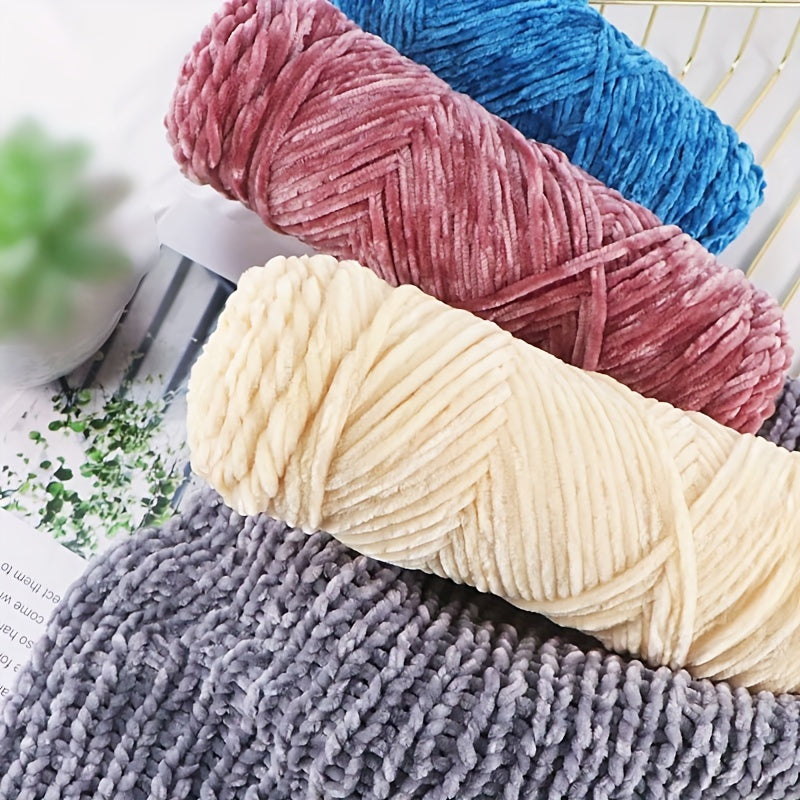 Velvet Chenille Yarn 5-Pack, 500g (17.63oz) Each, 100% Polyester, Soft Skin-Friendly Multi-Color Thick Yarn for Crochet, Knitting, DIY Crafts, Scarves, Blankets, Hats - 4mm Width