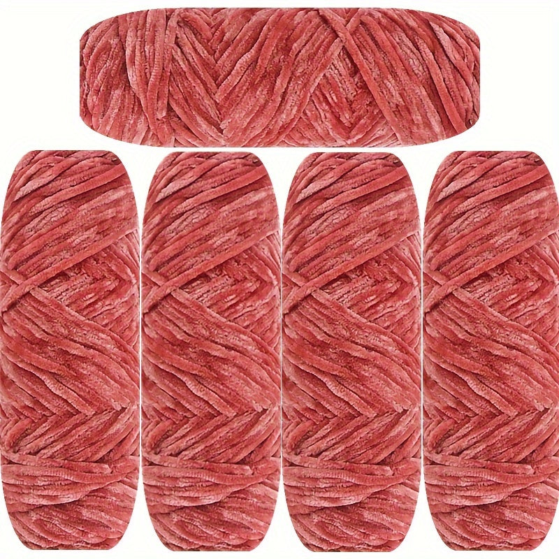 Velvet Chenille Yarn 5-Pack, 500g (17.63oz) Each, 100% Polyester, Soft Skin-Friendly Multi-Color Thick Yarn for Crochet, Knitting, DIY Crafts, Scarves, Blankets, Hats - 4mm Width