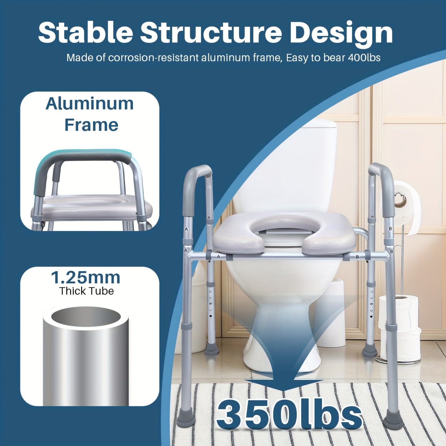 Height Adjustable Toilet Seat Riser / Shower Seat / Heavy Duty Handicap Toilet Riser With Handles / Safety For Seniors