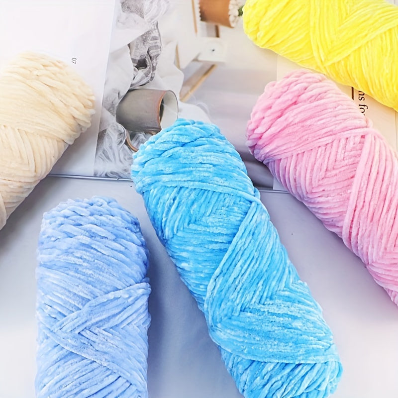 Velvet Chenille Yarn 5-Pack, 500g (17.63oz) Each, 100% Polyester, Soft Skin-Friendly Multi-Color Thick Yarn for Crochet, Knitting, DIY Crafts, Scarves, Blankets, Hats - 4mm Width