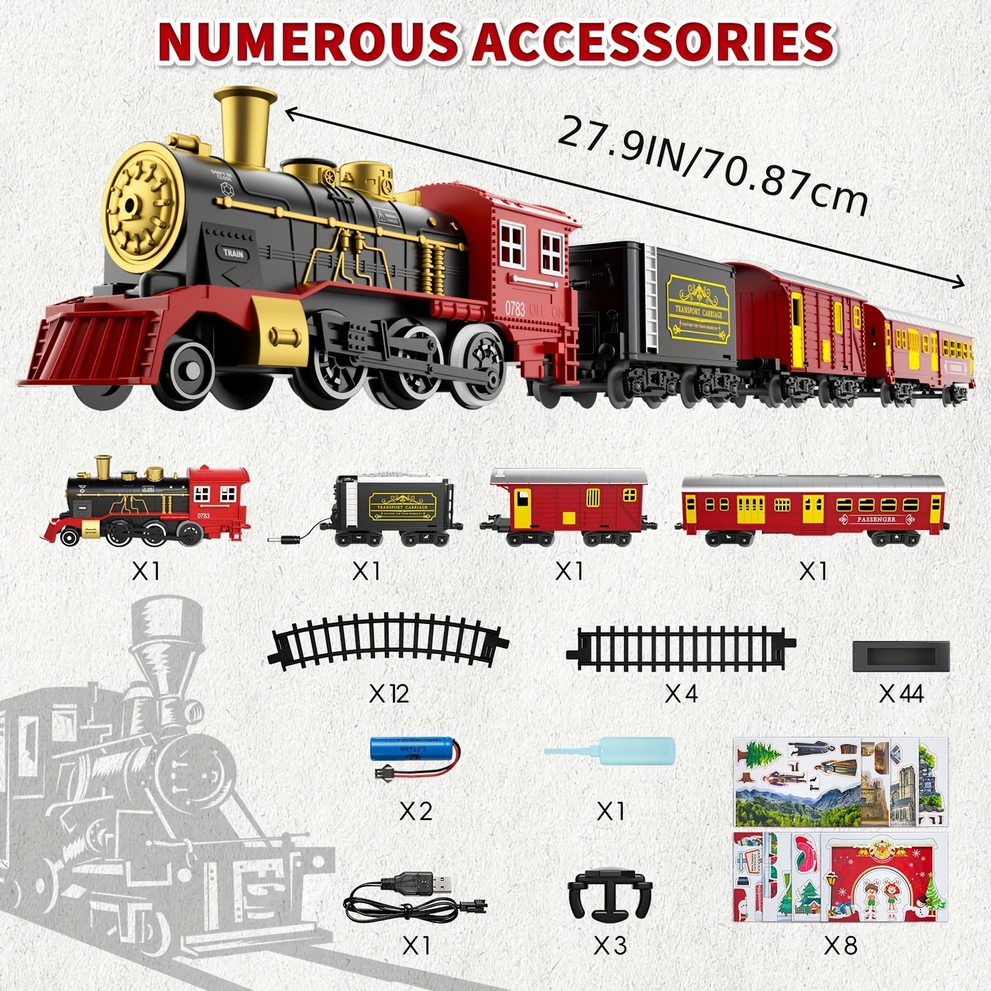 Toys / Electric Train Set for Kids Boys and Girls, Classic Christmas Train Toys, Steam Locomotive Engine, Lights & Sound, Tracks, Birthday Toy