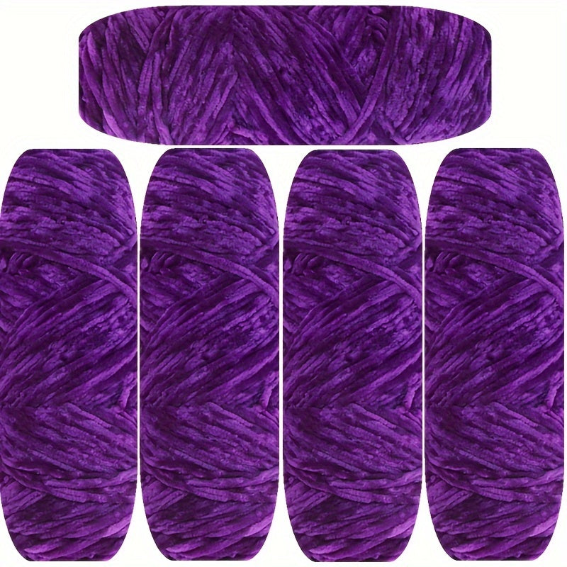 Velvet Chenille Yarn 5-Pack, 500g (17.63oz) Each, 100% Polyester, Soft Skin-Friendly Multi-Color Thick Yarn for Crochet, Knitting, DIY Crafts, Scarves, Blankets, Hats - 4mm Width