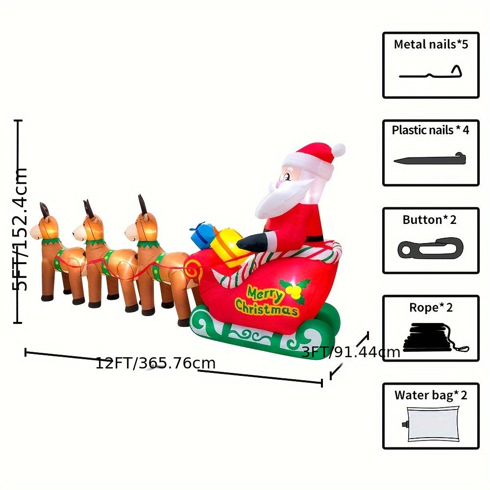 Christmas inflatable: 12FT Giant Outdoor Christmas Inflatable Santa Claus On Sleigh with Three Reindeer Decorations, Built-in LED Lighted Blow Up Merry Christmas Decorations For Christmas Party Outdoor Garden Lawn Yard Decorations